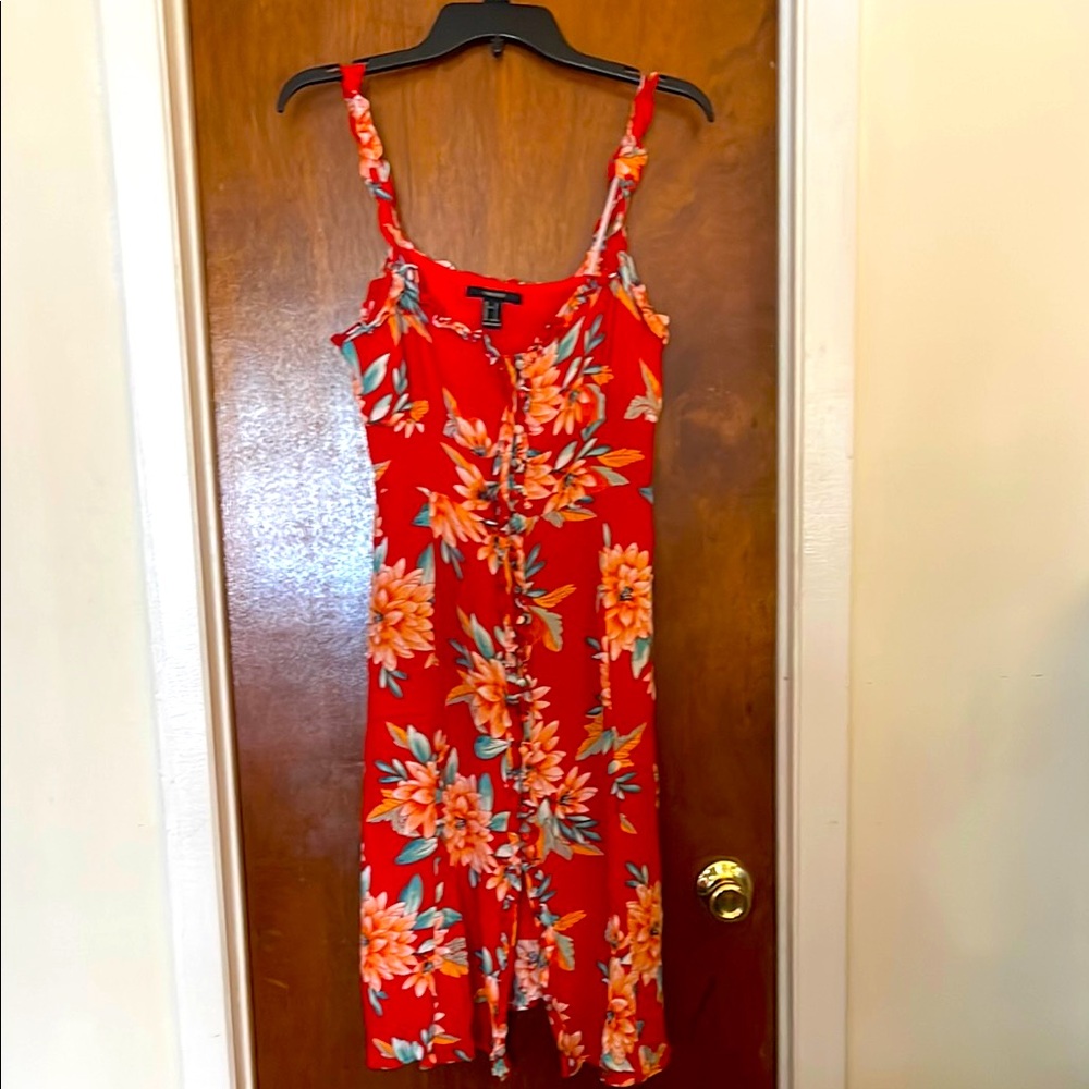 Forever 21 Red Sundress with Spaghetti Straps and Floral Design